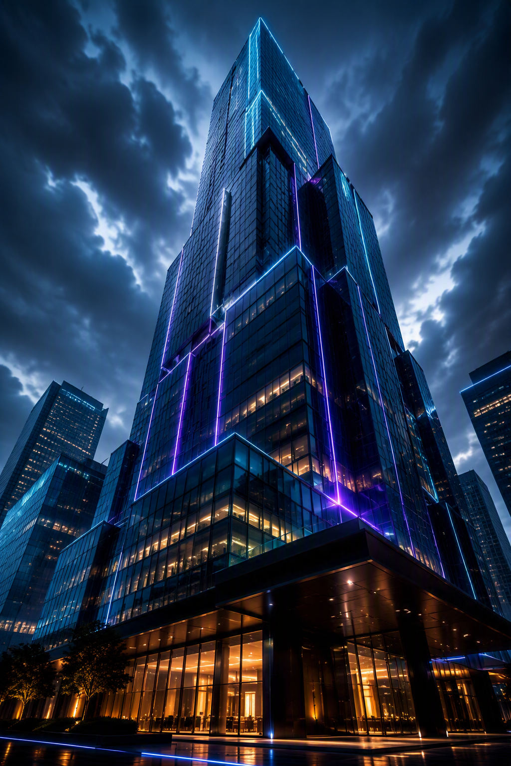 Abstract illuminated skyscraper